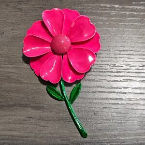 Vintage Enamel Flower Brooch Hot Pink Oversized Art Deco Vibes